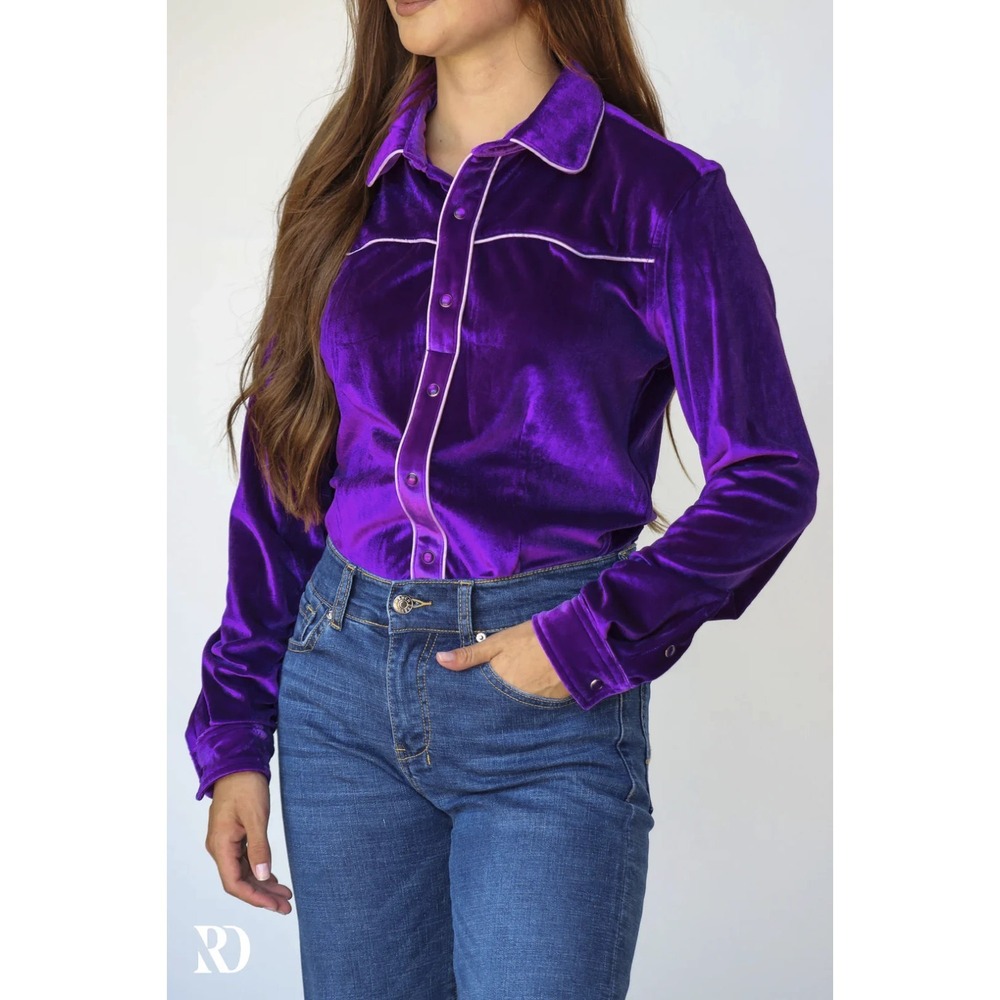 Ranch Dressn Velvet Western Shirt Purple Pearl Snap Rodeo Country Cowgirl XL